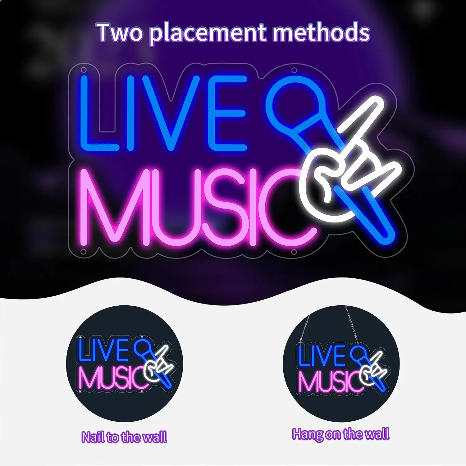  Live Music LED Neon Sign USB Microphone Rock Hand Neon Lamp Bar Club Livehouse Music Studio Man Cave Wall Decor Birthday Gift