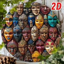 African Tribal Masks Metal Wall Art Decor - 1pc 8-inch Round Aluminum Sign, Waterproof Outdoor