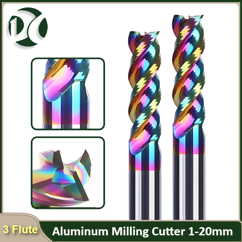 

3 Flute Aluminum Milling Cutter Tungsten Carbide 1-20mm DLC Coating U-Groove End Mill CNC Machining Tools for Cutting Al Copper