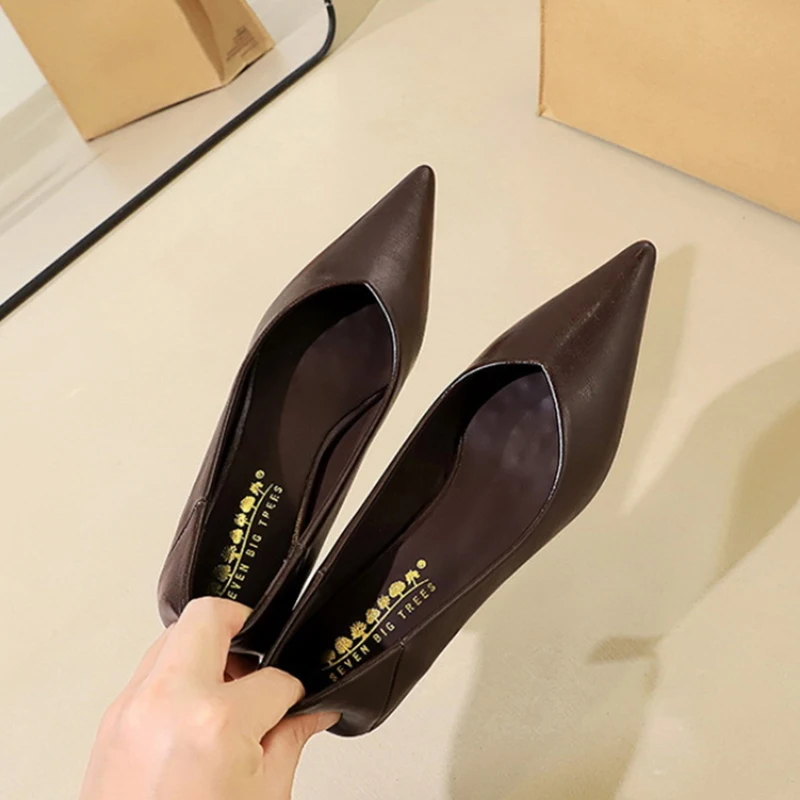 Leather Pointed Toe Kitten Heel Pumps Minimalist Design Comfortable Low Heel Office Work Party Dress Shoes Elegant Footwear image 4