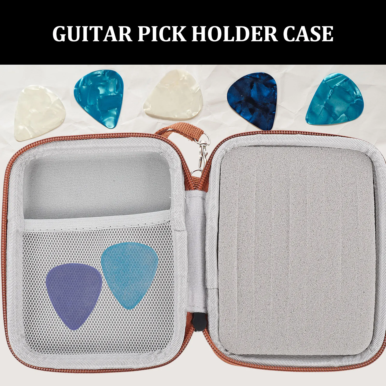حافظة حامل اختيار الجيتار مادة EVA لون بني تخزين مدمج لملحقات اللقطات حقيبة بليكتروم محمولة مع شبكة سحاب #4