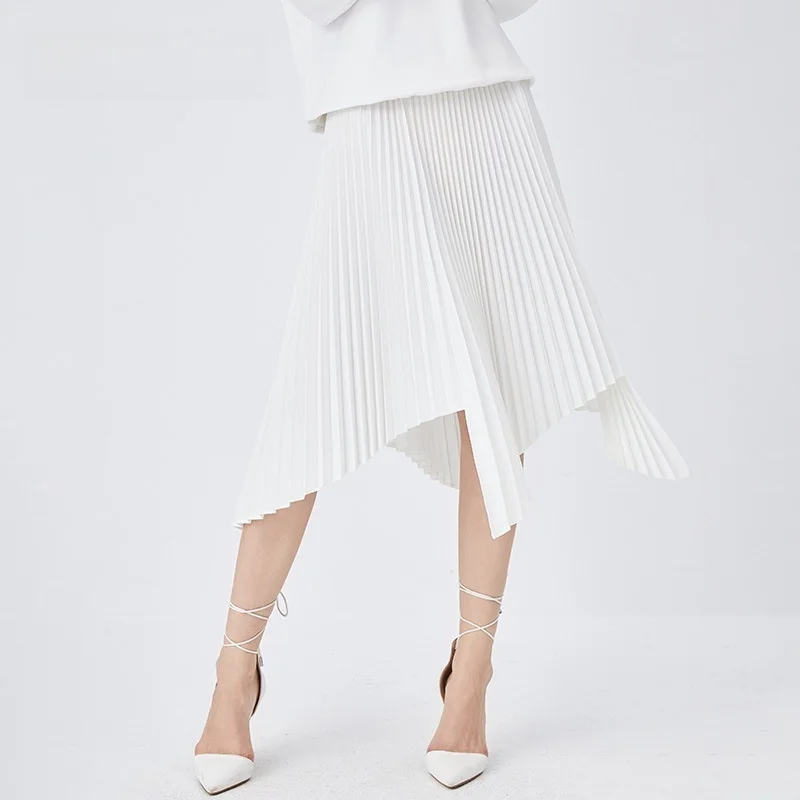 

Jiazehua High Waist Slimming Pleated Skirt Women's Long Skirt Commute Sle mid Waist Design PVC Fabric Ciwalk Suitable