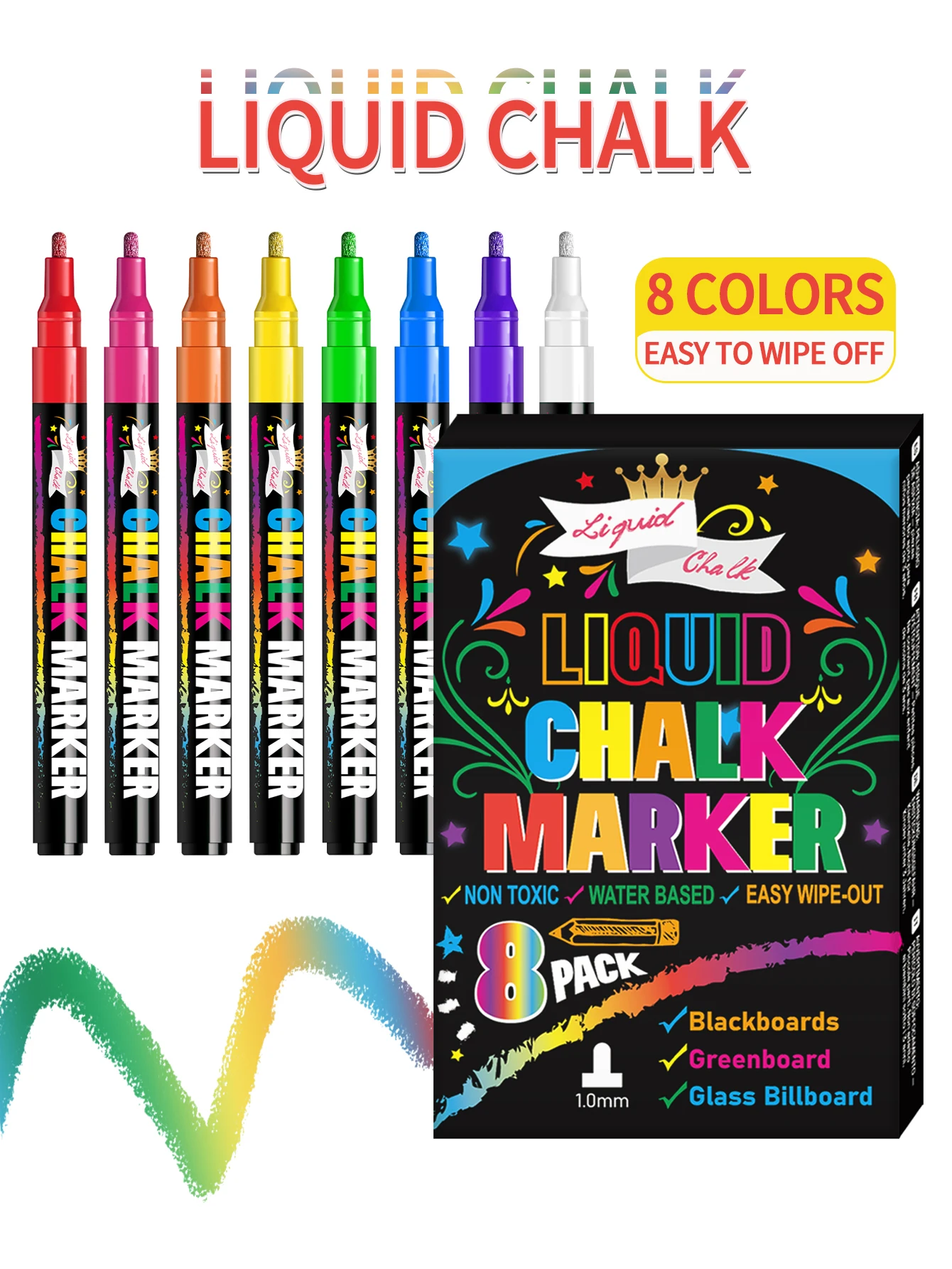 

Набор маркеров-мелков для окон Jumbo, 8 цветов, моющиеся жидкие мелки с наконечниками 1 мм/6 мм, 3-в-1, толстые широкие наконечники для стекла и больших меловых досок