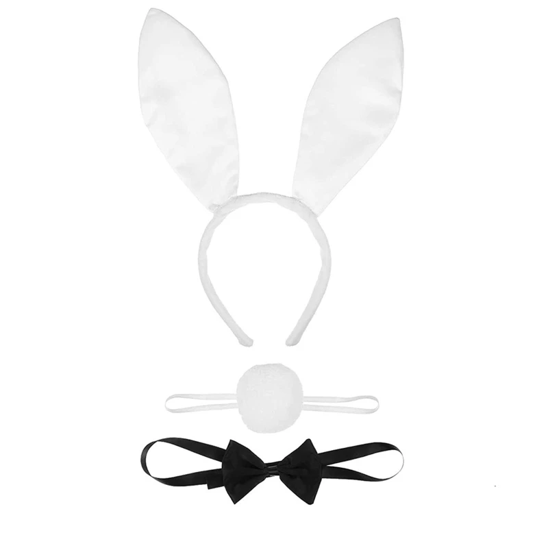 Bunny Headbands Set Cute Rabbit Ears Headwear Tail Bowtie Kawaii Hair Hoop Gift 2022 trend