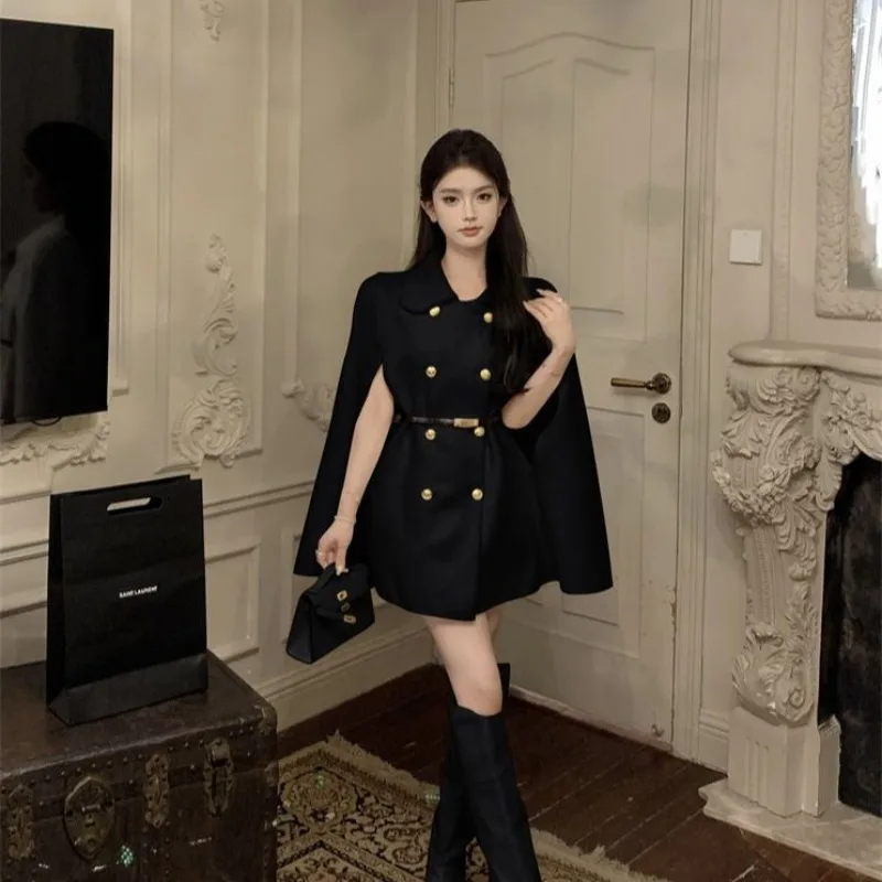 Daughter Wind Advanced Sense Cloak Woolen Coat Women's Autumn and Winter Versatile Temperament Small Fragrant Wind Woolen Coat
