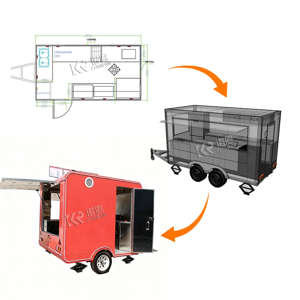 

Custom Catering Trailer Mobile Fast Food Trailer Snack Coffee Vending Cart Snack Food Truck With Full Kitchen