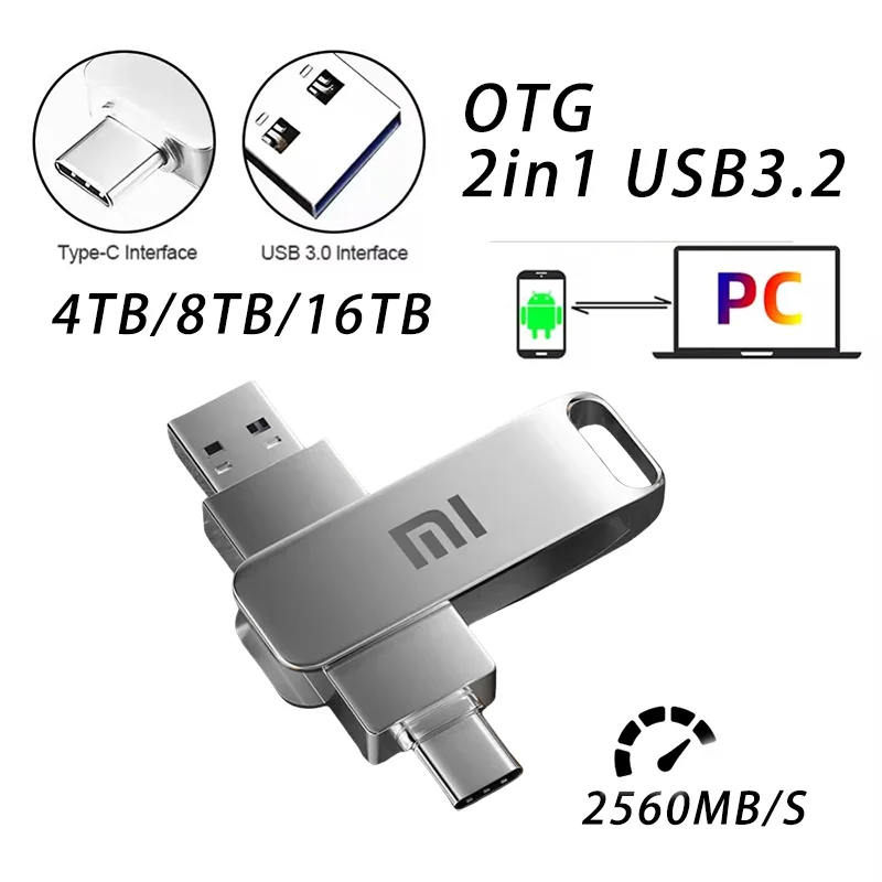 Xiaomi 16TB USB3.2 Flash Drive Type-C U Disk High-Speed Pen Drive U Flash Drive Portable SSD 8TB 4TB For Laptop Computer Car New