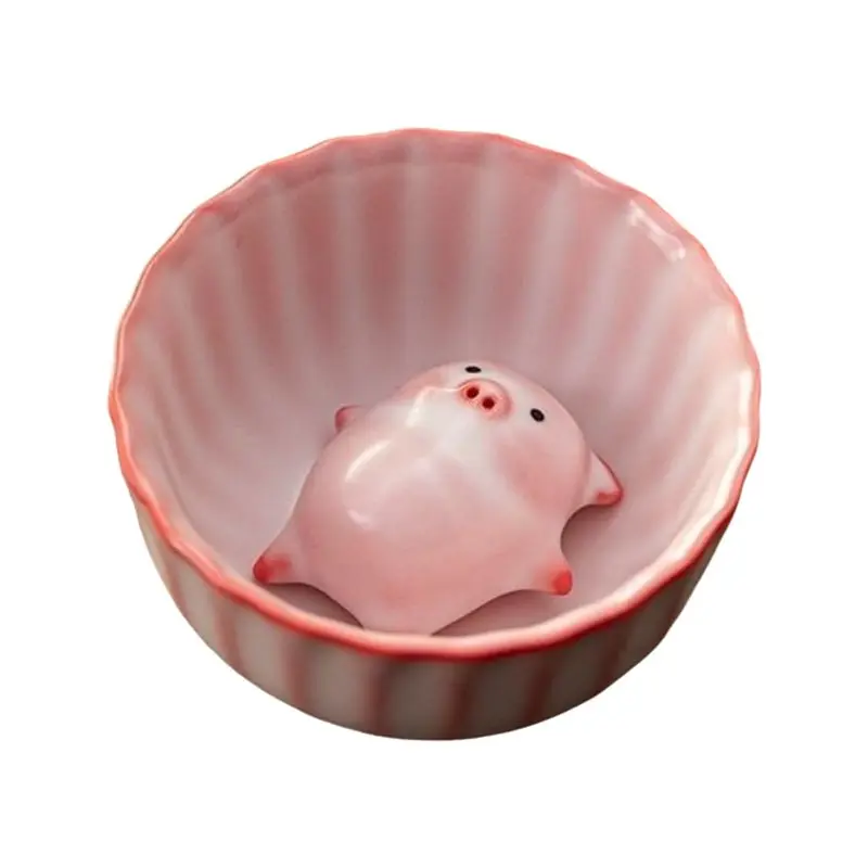 B23B Tea Cup Procelain Water Cups Cartoon Teacup Little Pig Spit Under Bottom Funny Mugs
