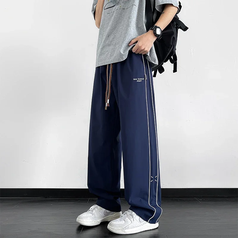 LIBIELIY Zomer heren Joggingbroek Wijde Pijpen Rechte Ijs Zijde Koelbroek Big Size 8XL 7XL 6XL Sportkleding Loose Fit Track Trouse