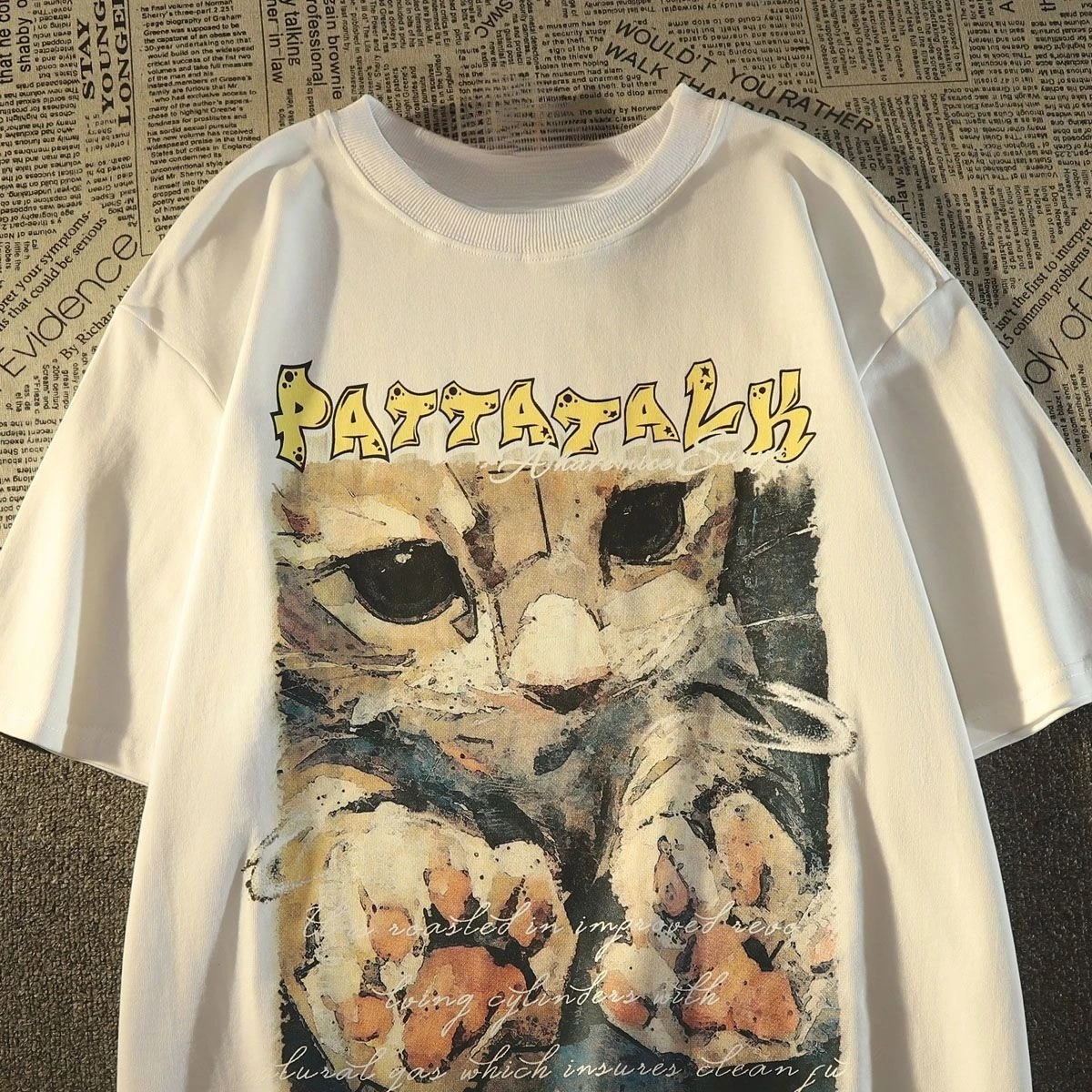 2026 New Style High Quality American Retro Cat Graphic Print Cotton Short Sleeve Unisex Casual Athletic Short Sleeve T-Shirt