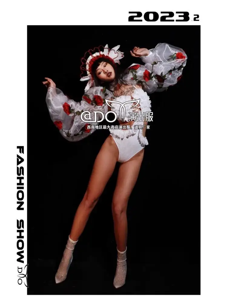 

New Sexy Women Bar Night Club Valentine's Day Retro Rose GOGO Performance Dress