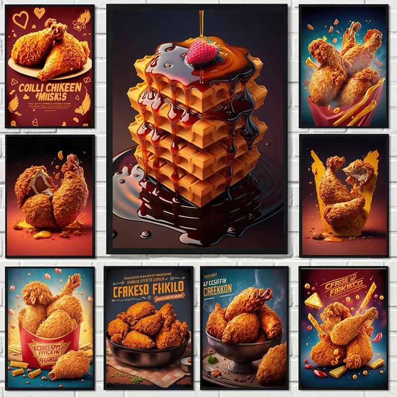 Canvas Painting Waffles Fried Chicken Corn Poster for Living Room Kitchen Art Home Decoration Wall Decor Picture Posters Mural