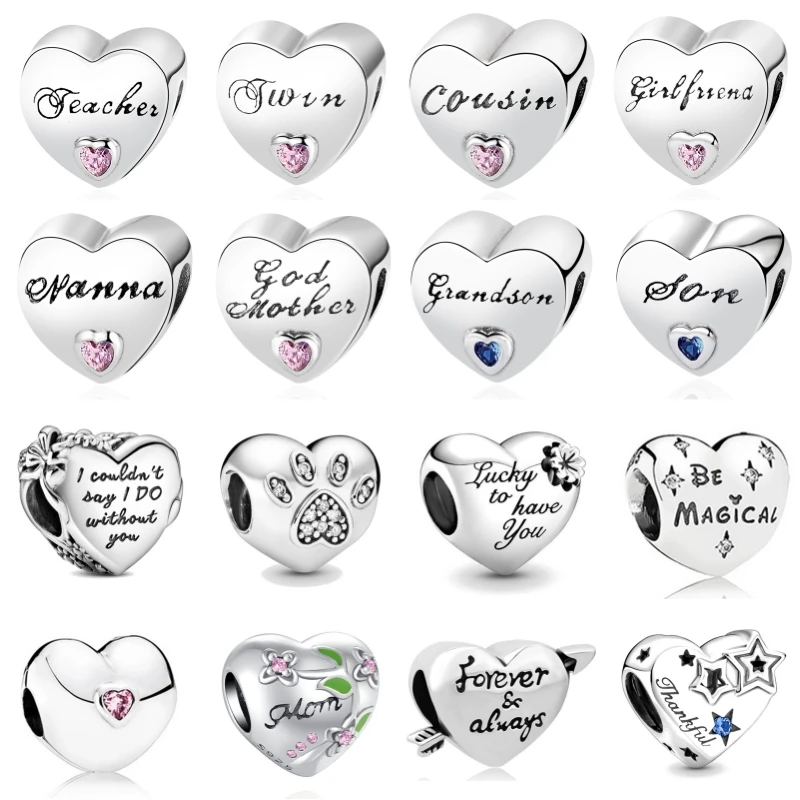 Nuovo 925 Sterling Silver All Heart Series Sister figlia Charms Fit originale braccialetto fai da te collana gioielli da donna creazione regalo