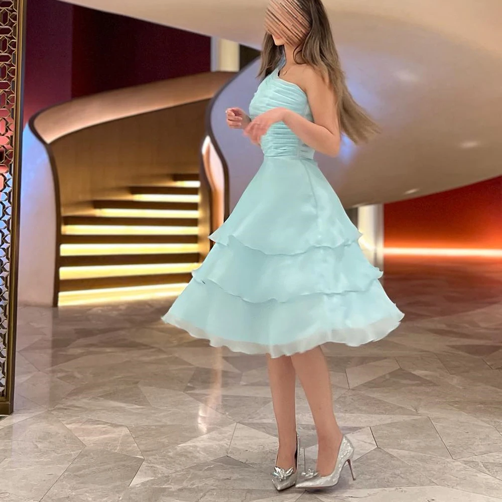 CustomizedModern Tiered Chiffon One Shoulder Evening Dresses Sexy A-Line Knee Length Pleats Sleeveless Special Occasion Gowns Sa