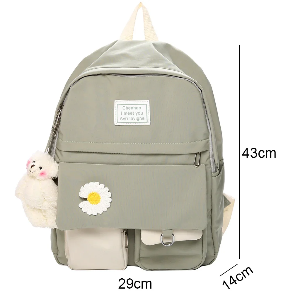 Casual Student Schoolbag Cute Flower Nylon Soft Patchwork Bookbag for Teenagers Kawaii Backpack Female Fashion Trendy Bag