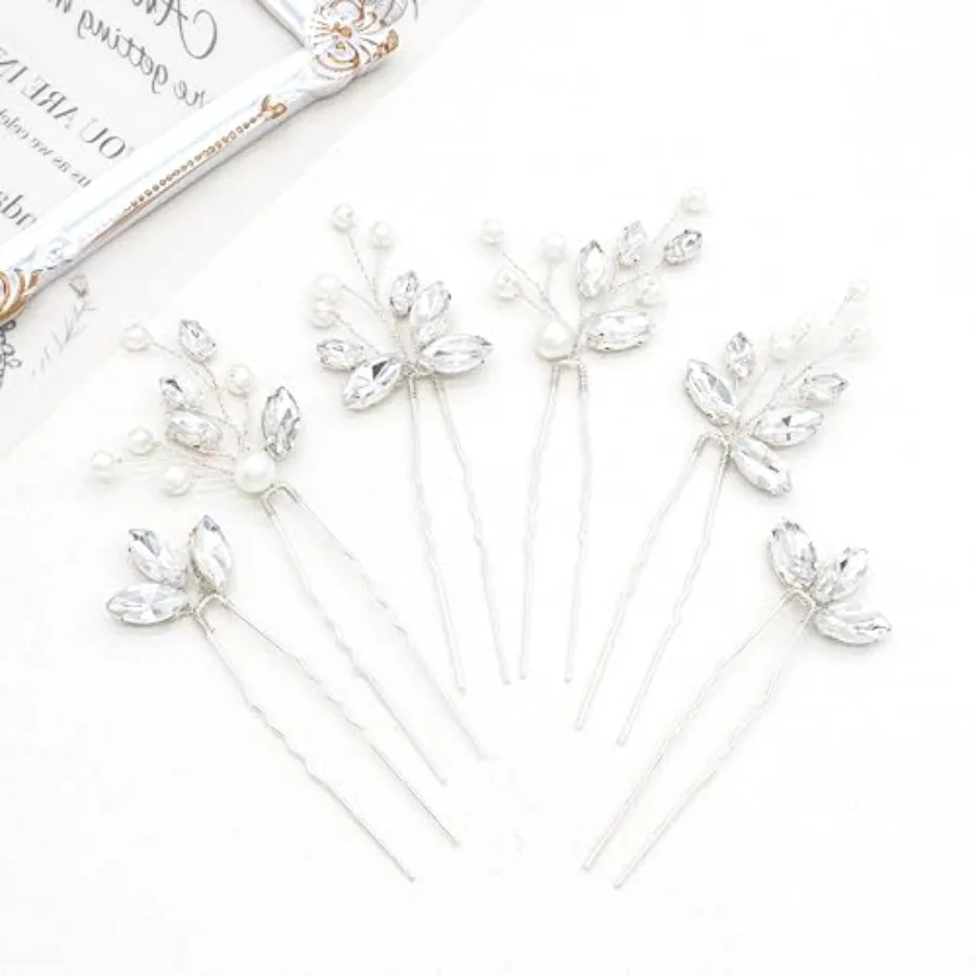 

Oriamour Bridal Hair Pins 6 Pcs Rhinestone Wedding Hair Accessories Pearl Crystal Bobby Bridal Hair Clips Jewelry Bridal Hair A
