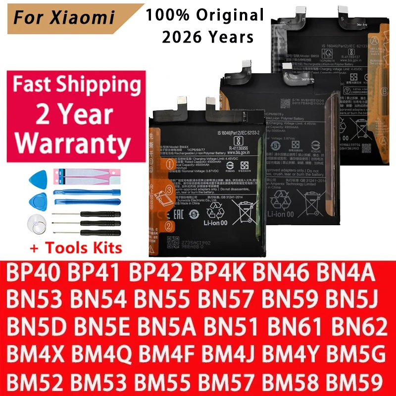 For Xiaomi Mi Redmi Note Poco CC9 K20 F2 F3 K30 M3 X3 M4 K40 X4 X5 7 8 8A 8T 9 9T 10 10S 10T 11 11T 11S 12 12T Lite Pro Battery