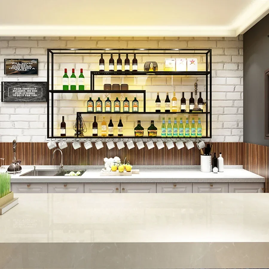 

Modern Wine Rack Wall Mount Hanging Deco Houses Living Room Shelf Led Lights Wine Cabinet Decorative Cava Vino Bar Furniture