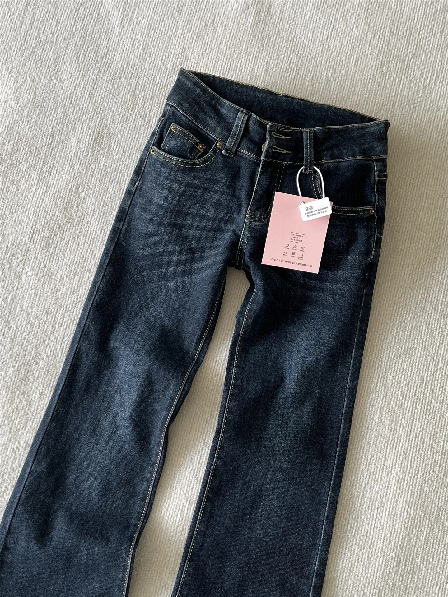 

Extended Length Slim Fit Bootcut Denim Jeans Low Waist Washed Blue Women's Spring Fashion Casual Cotton Stretchy Pants