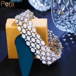 Pera High Quality Shiny Oval CZ Paved Large Wide Bridal Wedding Banquet Bracelets Bangles for Women Party Jewelry Gift B245