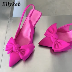 Eilyken Butterfly-knot spiczaste czółenka damskie Slingback muły modne szpilki sandały sukienka striptizerka damskie buty damskie