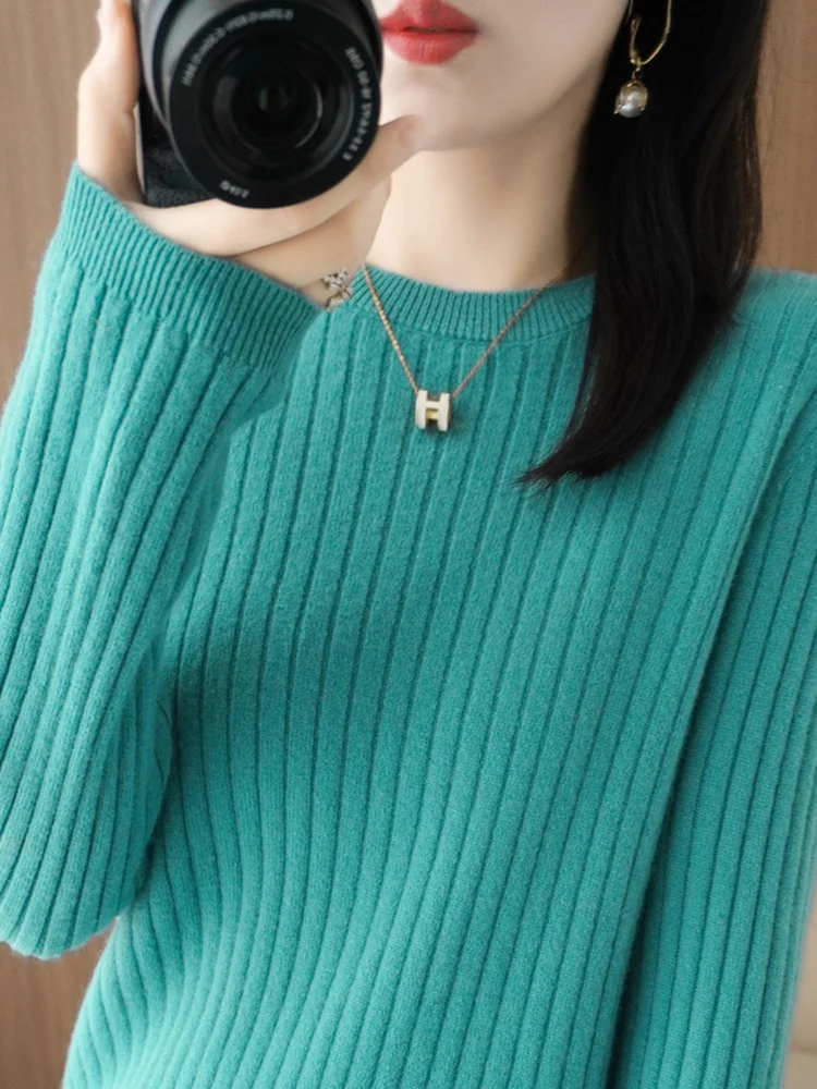 

Женский вязаный свитер свободного кроя из шерсти на осень-зиму, универсальный базовый слой для весенней моды