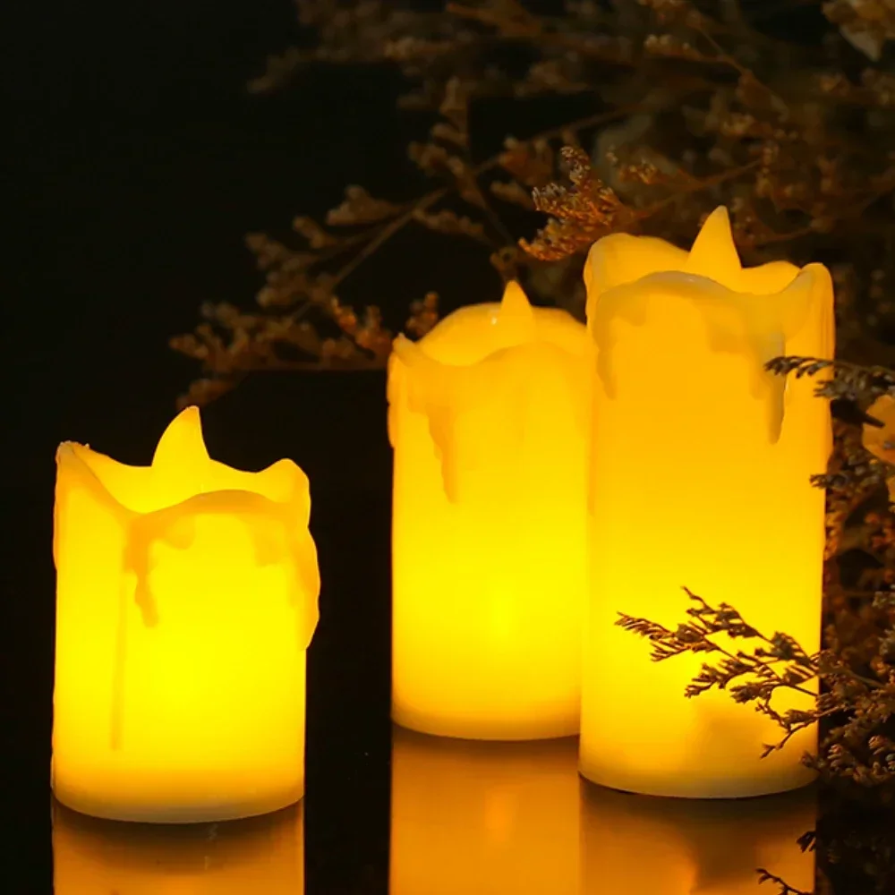 

3Pc Dripping Wax Tea Light 55/70/85MM Realistic Votive LED Electronic Candles Battery Operated Candle Lamp for Christmas Wedding