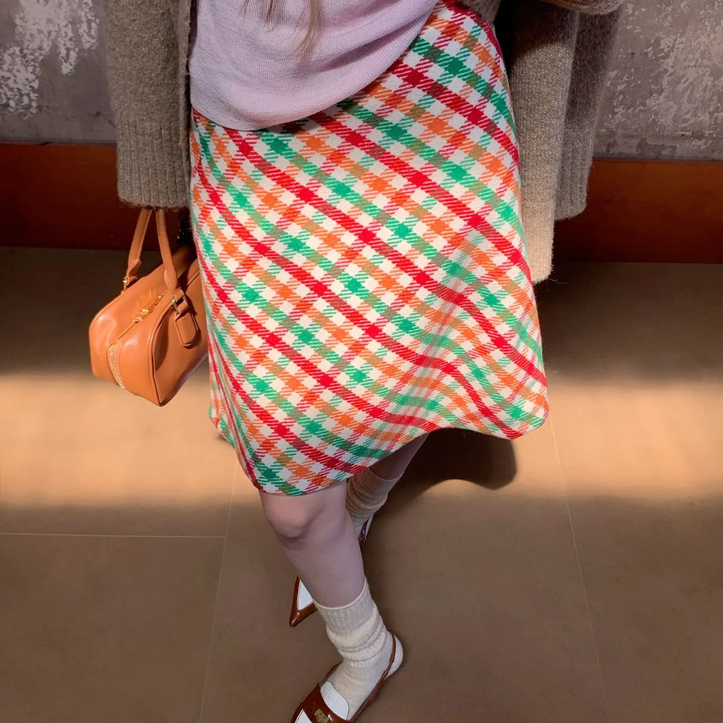 Thicken Tweed Rain Bow Plaid Short Skirts A-line High Waist Sweet Elegant Women Autumn Winter Skirt Beautiful Korean Fashion Y2K