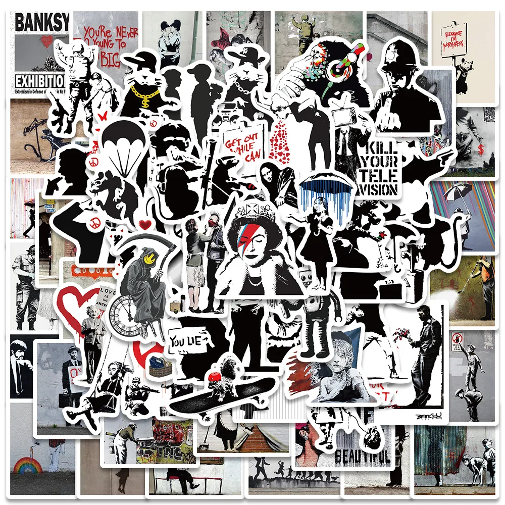 67pcs Street Art Banksy Stickers Funny Cool Decals For Water Bottle Laptop Luggage Skateboard Phone DIY Graffiti Stickers