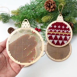 Crochet Base Unfinished Blank Wood Slices Cross Stitch Carved Christmas Tree Decoration Hanging Ornaments DIY Wooden Craft Tool