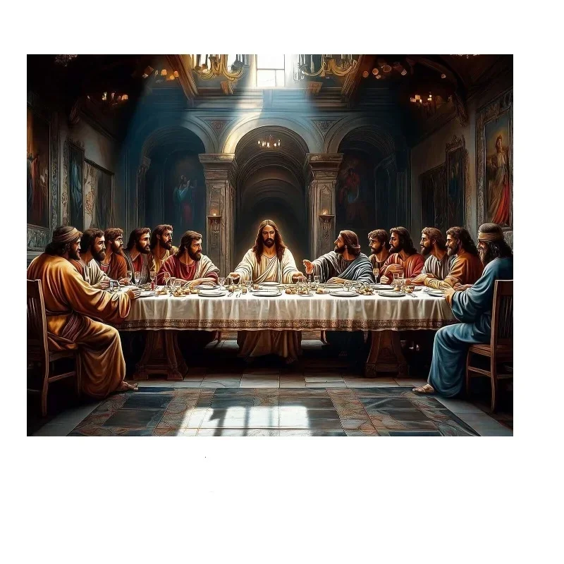 Última cena, historia de la Biblia, Jesús cristiano y doce apóstoles, imagen artística impresa, póster en lienzo, decoración de pared del hogar