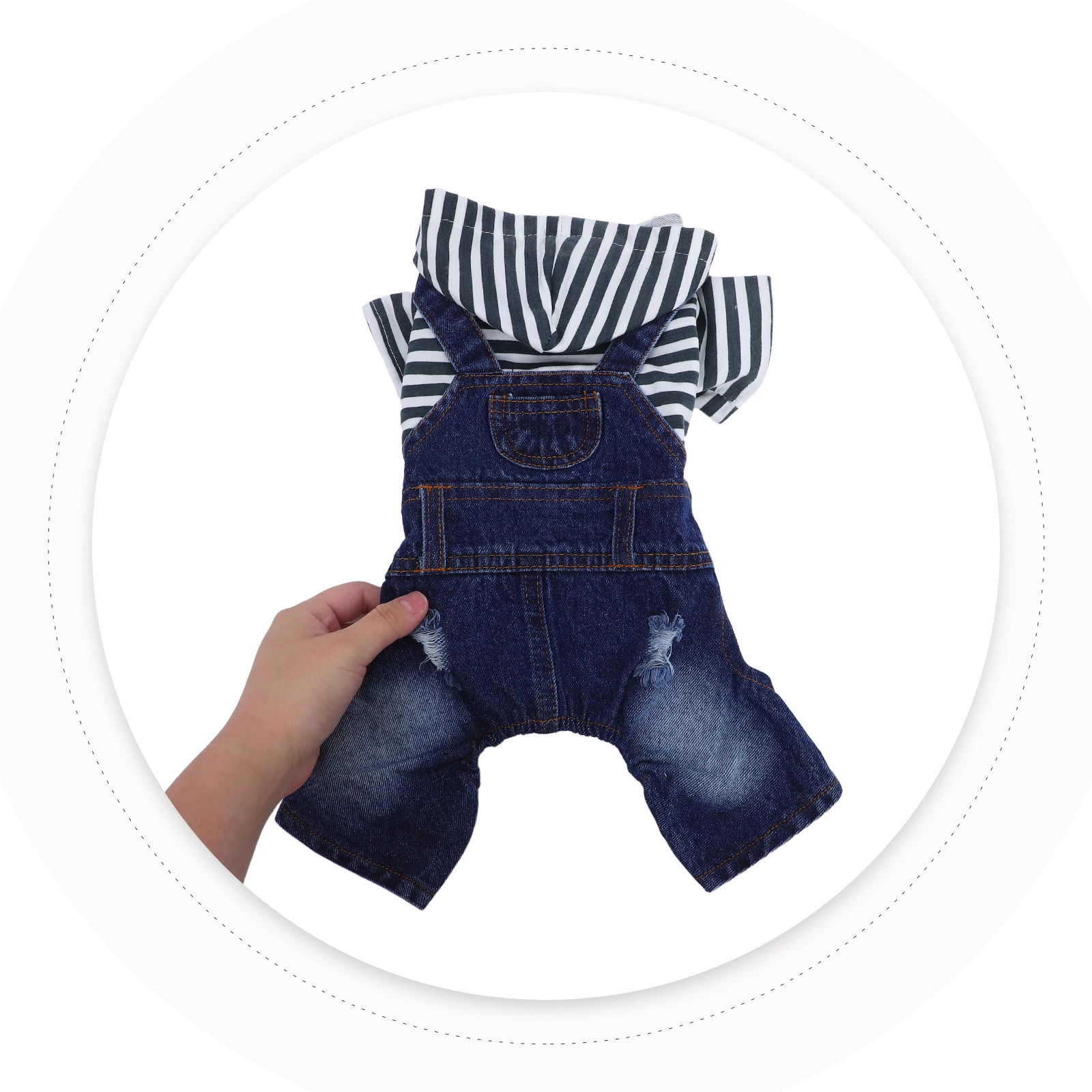 

1Pcs Pet Dog Clothes Stripe Denim Hooded Suspender Jumpsuit Durable Outdoor Puppy Clothes Size S Jumpsuit Dog Clotes