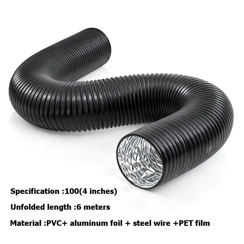 PHFU-Telescopic Double-Layer Aluminum Foil Vent Hose- 4-Inch X 6M Length For Range Hoods And Bathroom Exhaust Fans