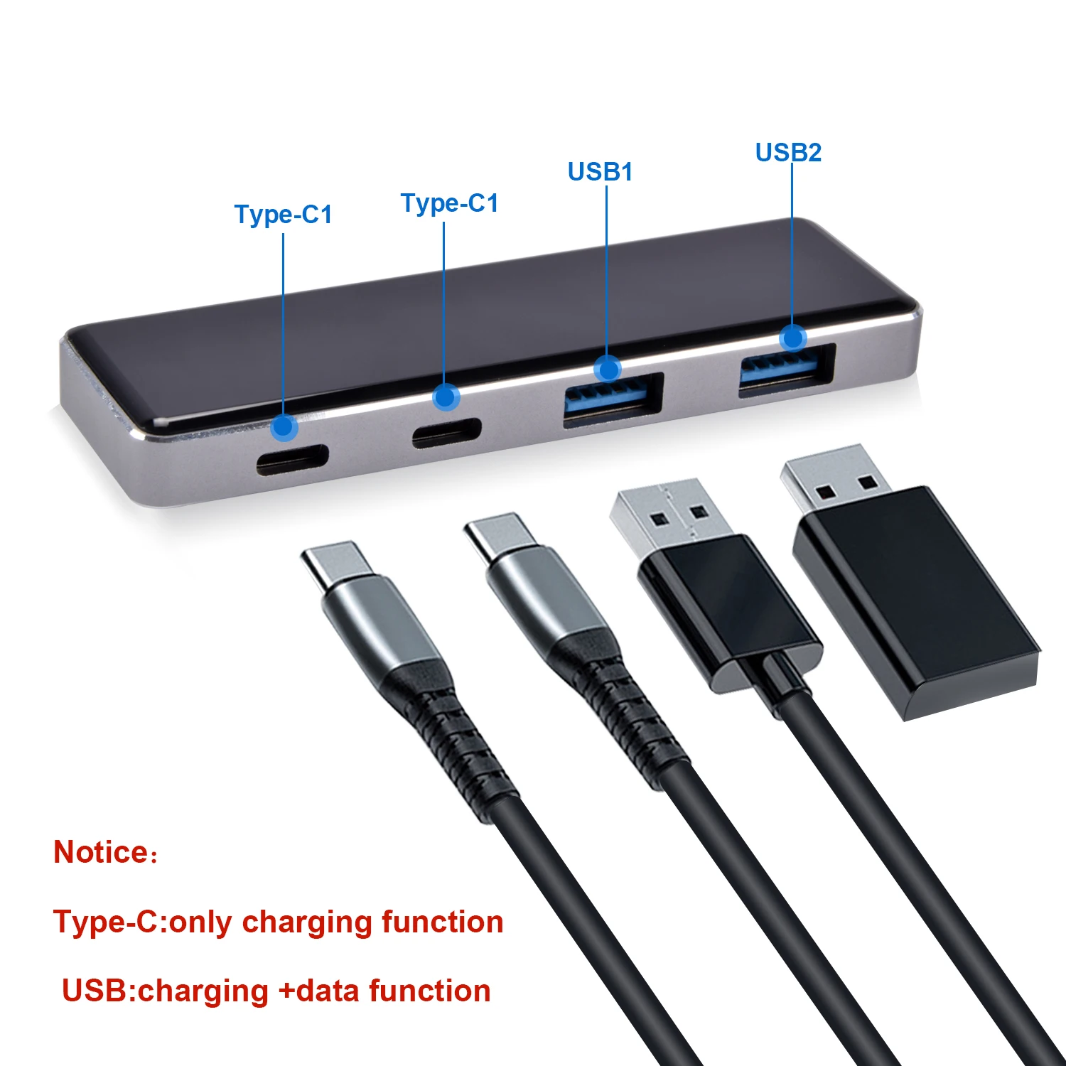 For Tesla Model 3/Y Car Rear USB Extender Center Console 4 Ports USB Splitter Hub Conversion Head Charger Car Accessories 2022