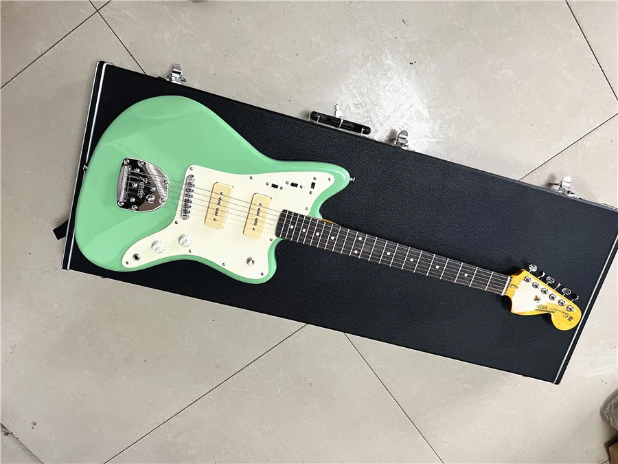 High-quality Surf Green Jazz electric guitar vibrato white guard board p90 pickup Free shipping