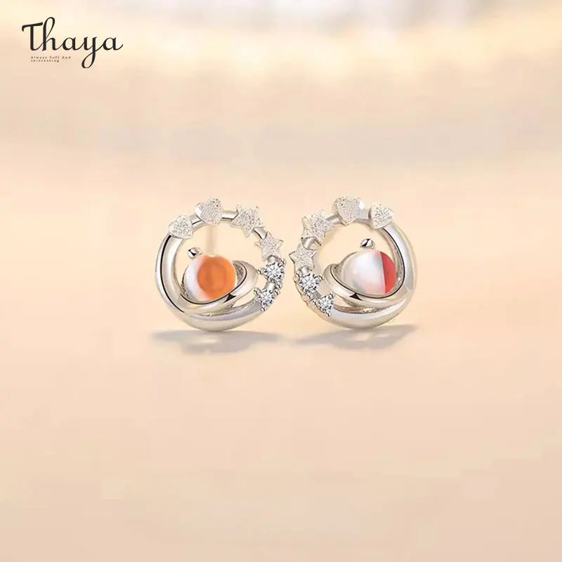 

Thaya S925 Sterling Silver Stud Earrings for Girls Moonstone Original Design Fashion Exquisite Earrings Party Dailywear Jewelry