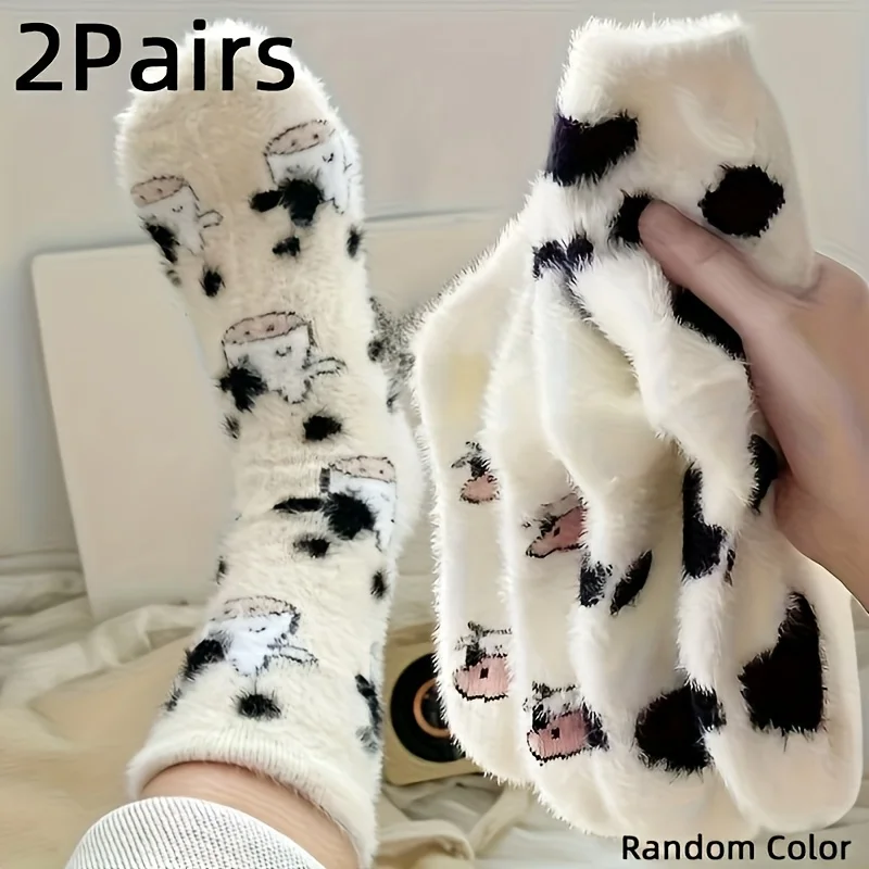 

Cozy Fleece Winter Socks 2-Pairs, Plush Warm All-Season Cartoon Socks for Home & Outdoor.