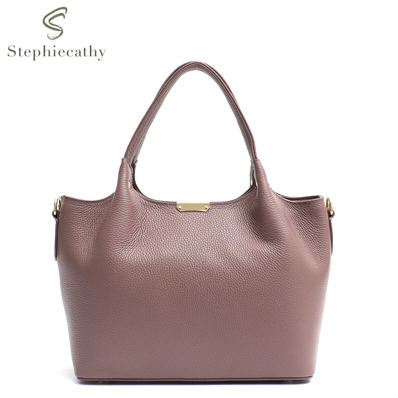 SC Women Bucket Bag Genuine Leather Hand Carry Doule Straps Zip Closure Fashion Daily Life Handbag Ladies Cowhide Basket Shape