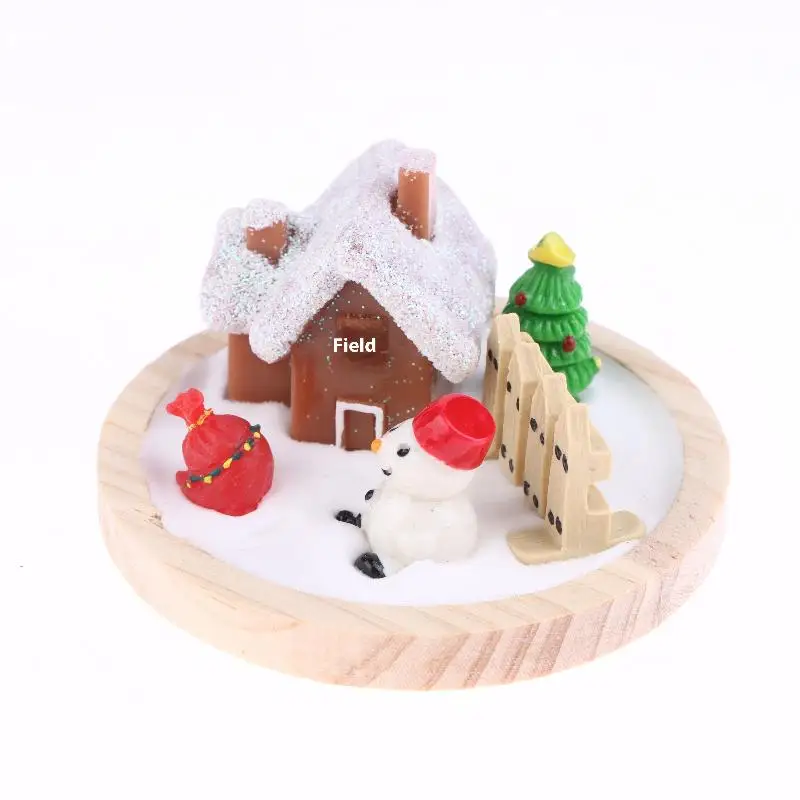Mini casa de nieve navideña, adorno de escena de muñeco de nieve, árbol de Navidad, decoración de casa de muñecas, microadornos para paisajismo, regalos de navidad
