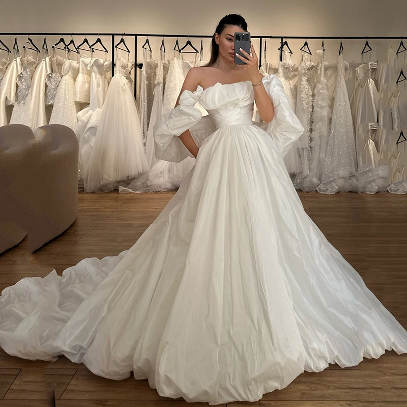 

Eightree White A-Line Wedding Dresses 2026 Strapless Backless Satin Shawl Bridal Dress Women Wedding Ball Prom Gowns Customized
