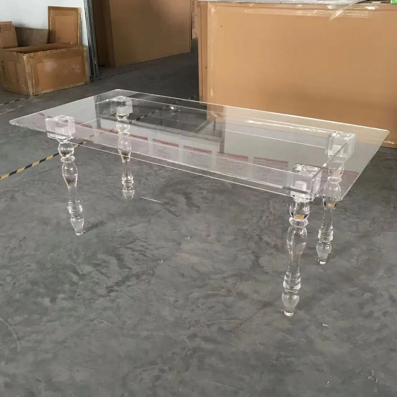 Nordic luxury wedding acrylic rectangular transparent table living room dining table