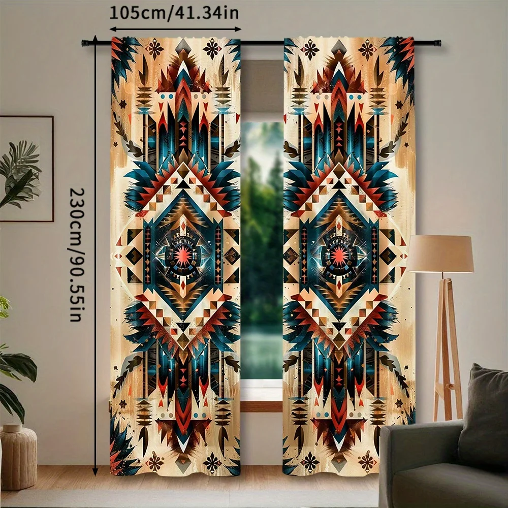 Bohemian Tribal Geometric Curtains Boho Drapes Southwestern Ethnic Style Window Treatment Living Room Bedroom Panel