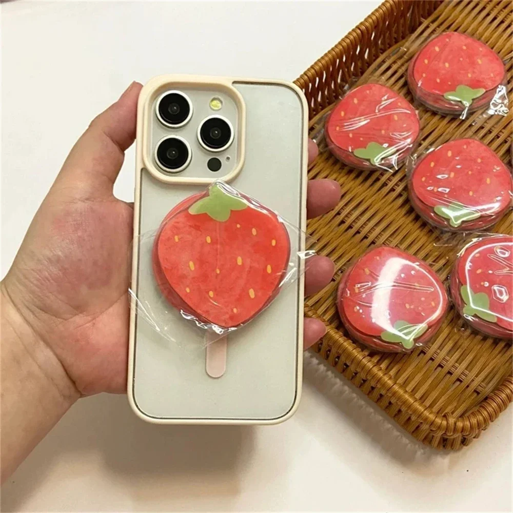 Korean Cute Red Strawberry Magnetic Holder Grip Tok Phone Stand Bracket Support for IPhone 16 Samsung for Pad Magsafe Smart Tok