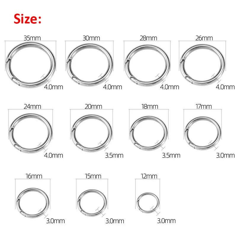 12-35mm Stainless Steel Spring Clasps Keyring Hooks for Keychain Key Holder Openable Round Key Ring Carabiner Jewelry Making DIY