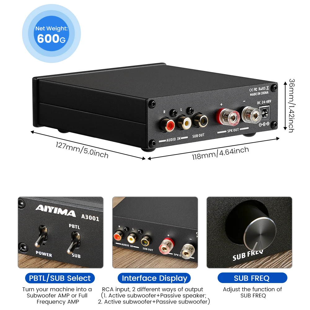 aiyima home audio amplifier with subwoofer output