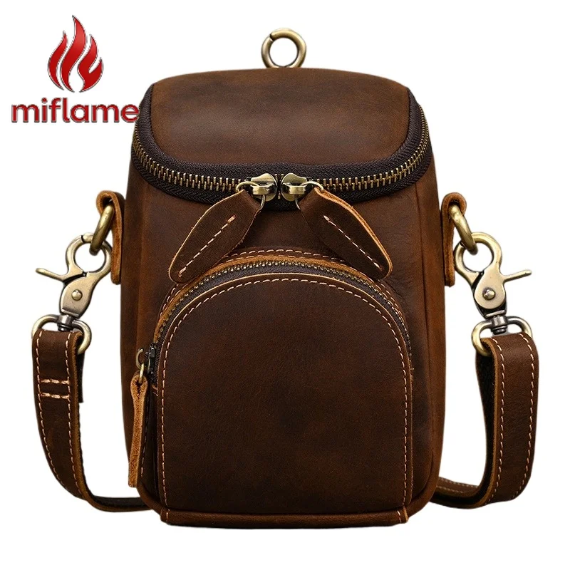 

Мужская винтажная сумка-кроссбоди из кожи Crazy Horse, многофункциональная сумка через плечо и на пояс из натуральной воловьей кожи высшего качества