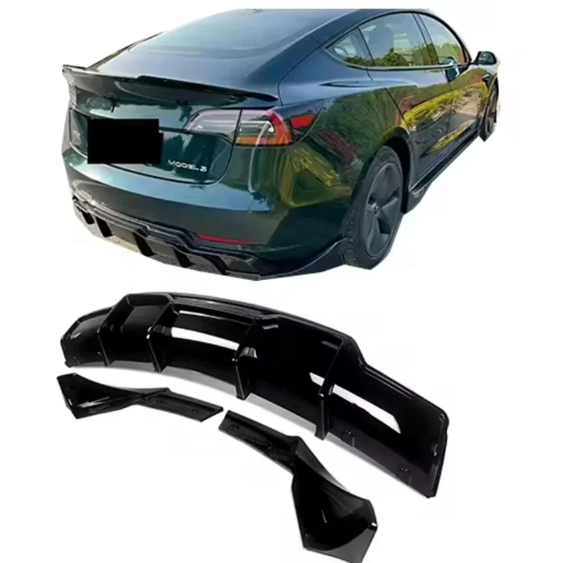 

High Quality Best Selling 3PC ABS material rear splitter bumper lower lip For Tesla Model 3 2017-2023