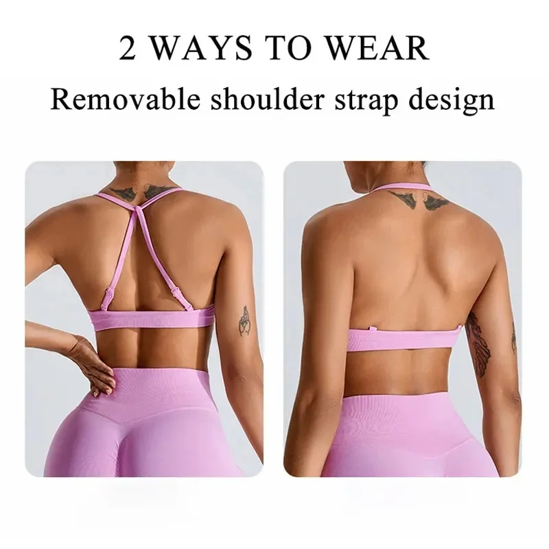 NCLAGEN Seamless Yoga Bra Push-up Crop Top Adjustable Thin Shoulder Fitness Top Women's Sports Vest Running Halter Gym Bralette