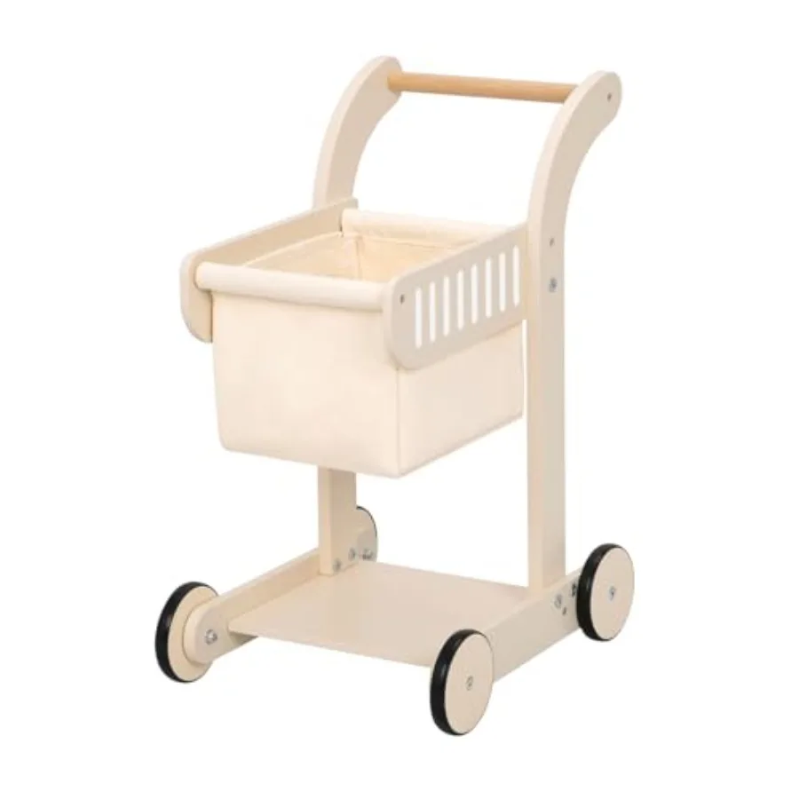 

Baby Push Walker Doll Stroller Wooden Baby Walker for Girls and Boys Shopping Cart for Toddlers Stand Learning Walker with 4 Wh