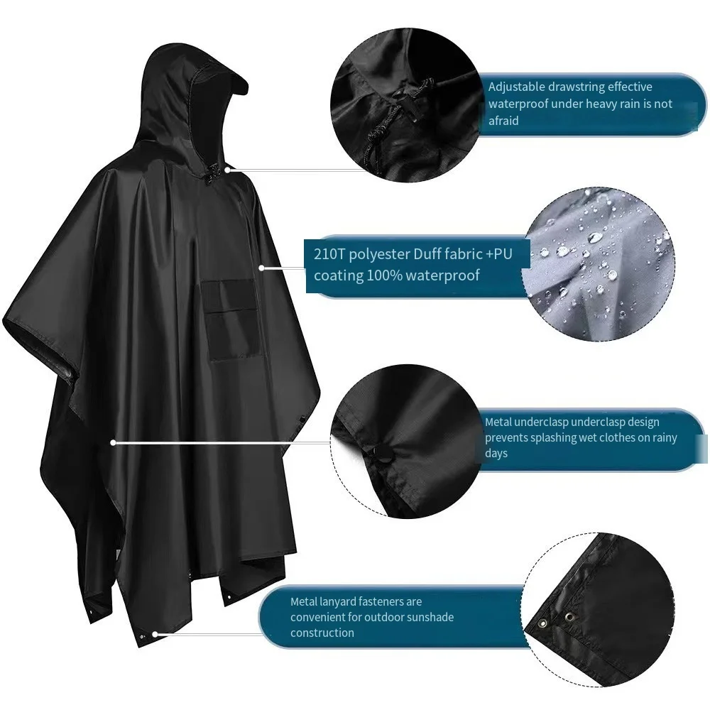 3-in-1 Outdoor Raincoat, Suitable for All-Weather Protection, Waterproof Hooded Raincoat with Storage Bag, Multi-Purpose, Suitable for Camping, Hiking, Climbing, a Must-Have Equipment for Outdoor Enthusiasts, Durable and Lightweight, Easy to Carry